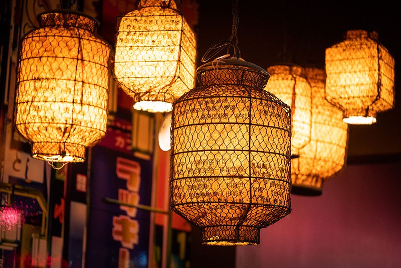 Paper lanterns glowing over the dining room at Asian Beer Cafe, Melbourne Central