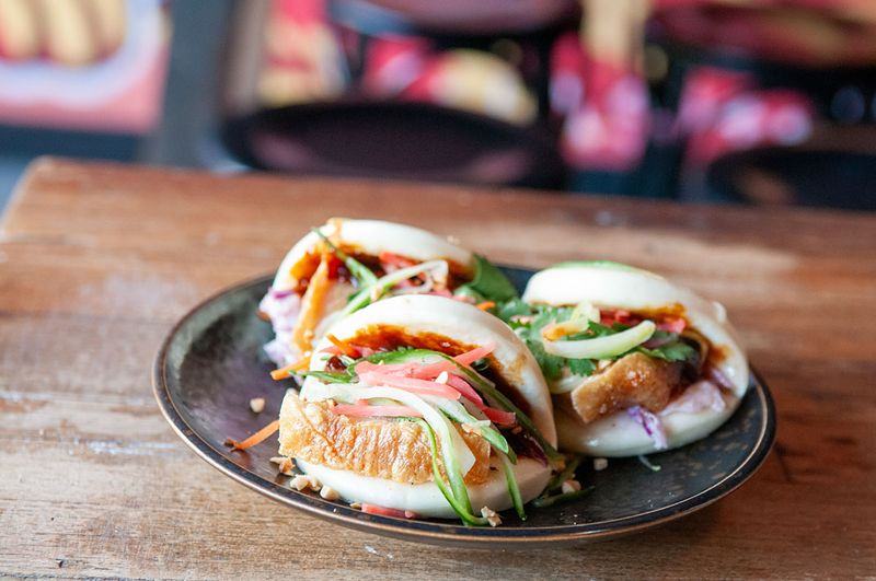 Pork bao with fresh pickled vegetables